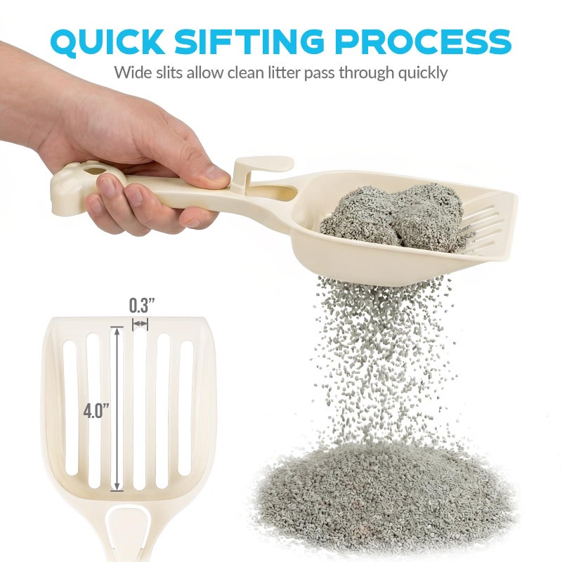 Depets Cat Litter Scoop, Litter Scoop with Wide Slats, Kitty Litter Scooper for Pine Pellets, Durable Plastic Litter Sifter Scoop - Designed for Easy Sifting, Milky White - Image 3